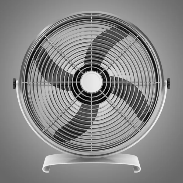 Modern electric metallic fan isolated on gray background — Stock Photo, Image