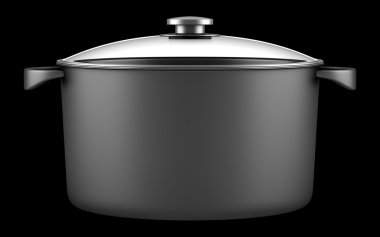 tek siyah pişirme pan izole üzerinde siyah arka plan