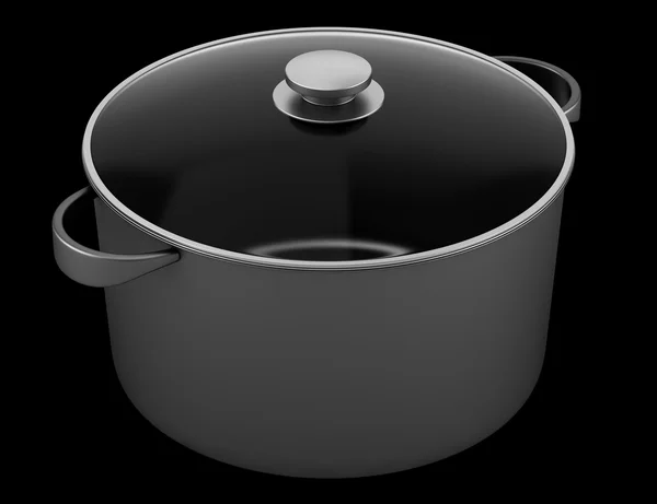 单黑色烹饪泛上孤立的黑色背景 — 图库照片