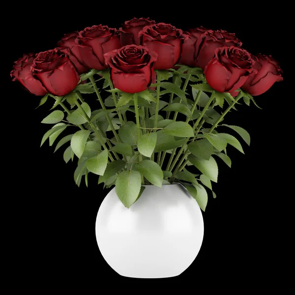 Bouquet of red roses in vase isolated on black background — Stock Photo, Image