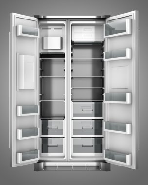 açık gri arka plan üzerinde izole kapı ile modern buzdolabı