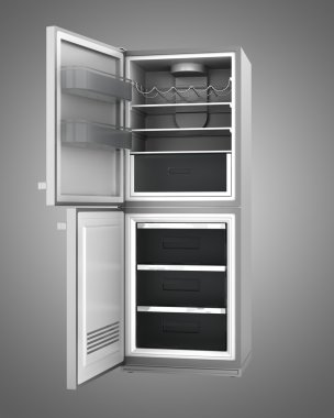 açık gri arka plan üzerinde izole kapı ile modern buzdolabı