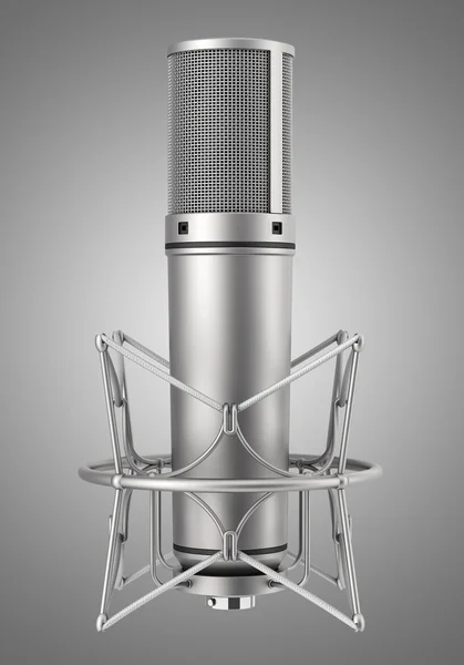 Micrófono de estudio aislado sobre fondo gris — Foto de Stock