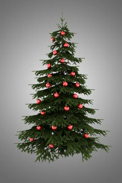 Árbol de Navidad con bolas rojas aisladas sobre fondo gris — Foto de Stock