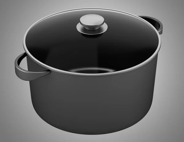 Одна черная сковорода, изолированная на сером фоне — стоковое фото