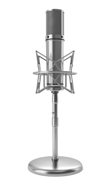 Estúdio microfone em stand isolado no fundo branco — Fotografia de Stock