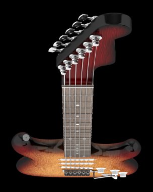elektro gitar siyah arka plan üzerine izole Üstten Görünüm