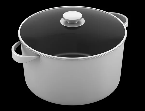 Één grijs koken pan geïsoleerd op zwarte achtergrond — Stockfoto