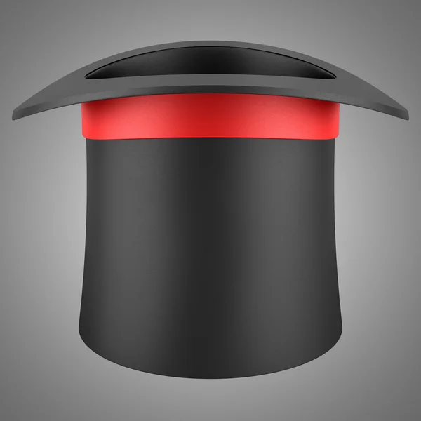 Black top hat with red strip isolated on gray background — Stock Photo, Image