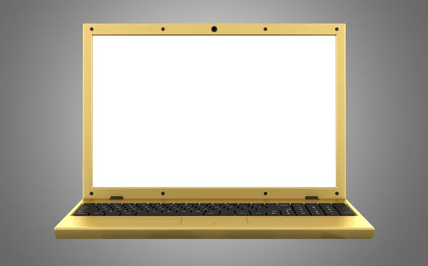 Golden laptop with blank screen isolated on gray background — Stock Photo, Image