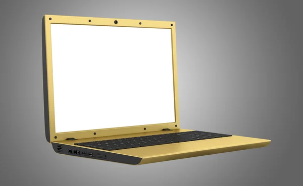 Goldener Laptop mit leerem Bildschirm auf grauem Hintergrund — Stockfoto