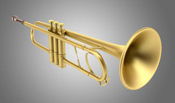 Brass trumpet isolated on gray background — Stock Photo, Image