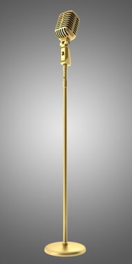 gri arka plan üzerinde izole klasik altın mikrofon