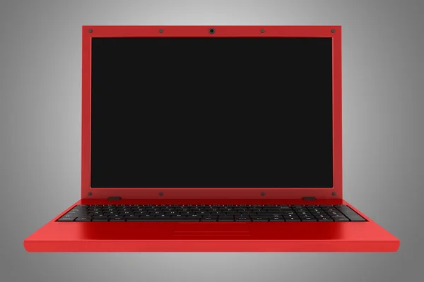 Red laptop isolated on gray background — Stock Photo, Image