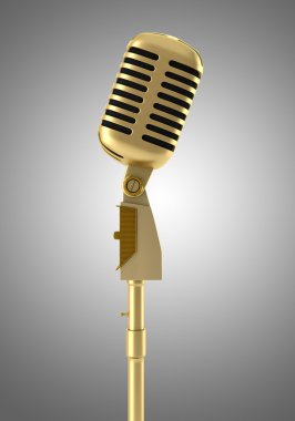 gri arka plan üzerinde izole klasik altın mikrofon