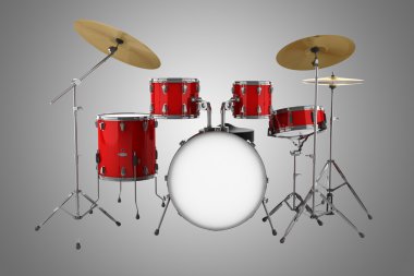 gri arka plan üzerinde izole kırmızı drum kit