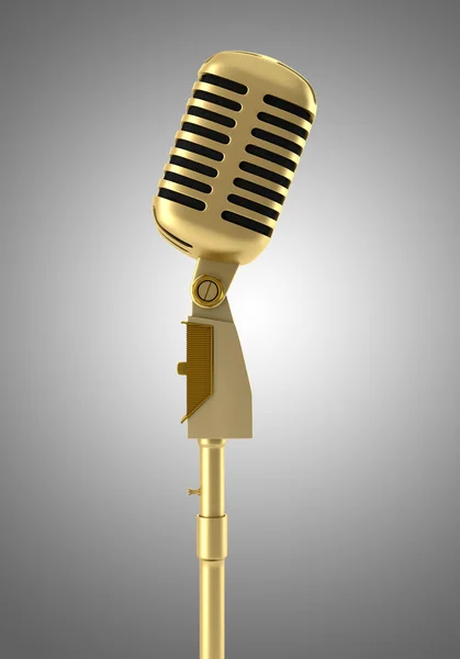 Golden vintage microphone isolated on gray background — Stock Photo, Image