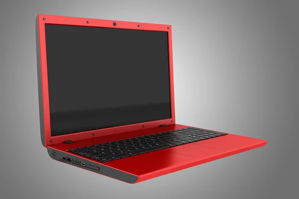 Red laptop isolated on gray background — Stock Photo, Image