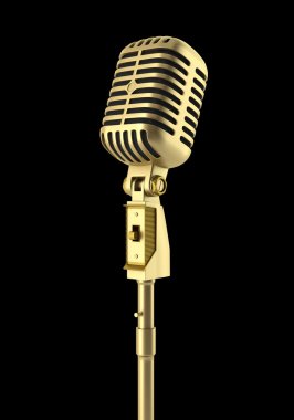 siyah arka plan üzerine izole klasik altın mikrofon