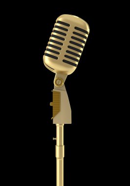 siyah arka plan üzerine izole klasik altın mikrofon