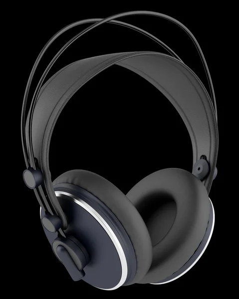 Black wireless headphones isolated on black background — Stock Photo, Image