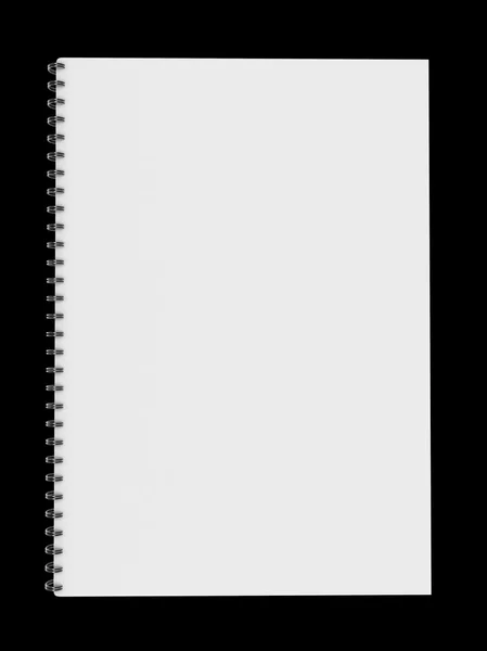 黒の背景上に分離されて空白のノートブック — ストック写真