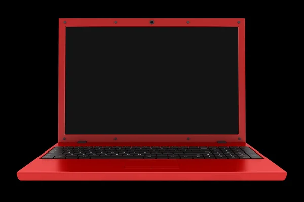 Red laptop isolated on black background — Stock Photo, Image