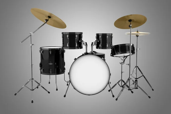 Izole gri arka plan üzerinde siyah drum kit — Stok fotoğraf