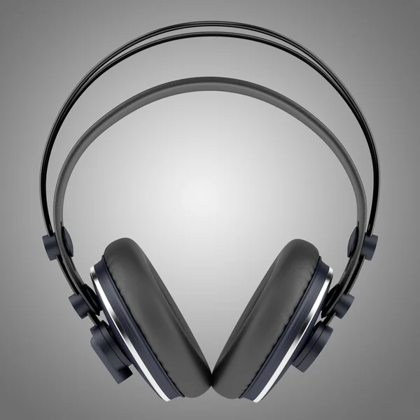 Schwarze drahtlose Kopfhörer isoliert auf grauem Hintergrund — Stockfoto