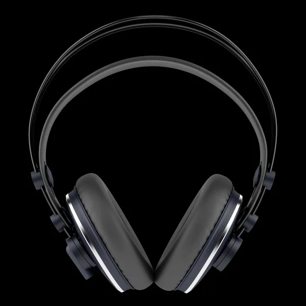 Black wireless headphones isolated on black background — Stock Photo, Image
