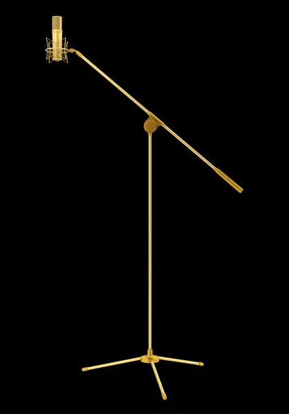 Gyllene studiomikrofon isolerad på svart bakgrund — Stockfoto