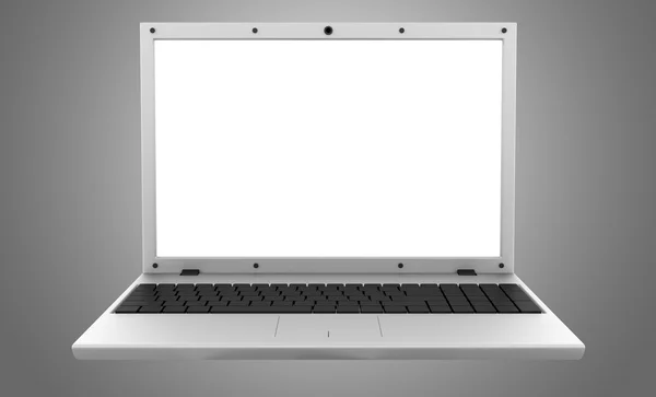 3d moderno computer portatile grigio isolato su sfondo grigio — Foto Stock
