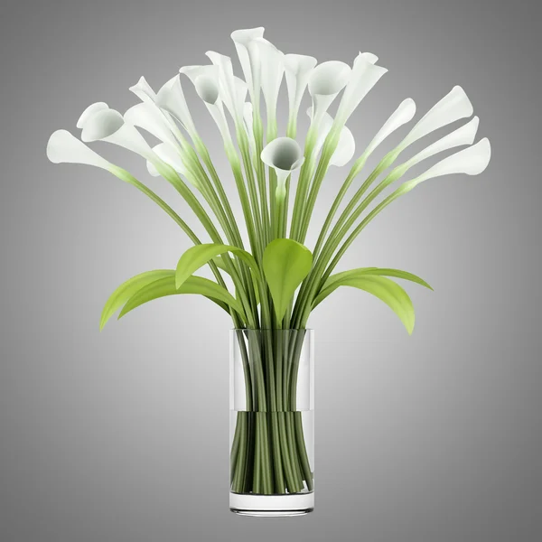 Bouquet of lilies in glass vase isolated on gray background — Stock Photo, Image