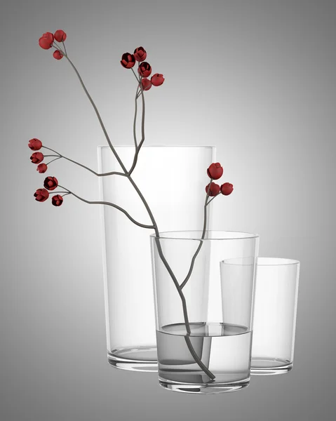 Red flower in glass vase isolated on gray background — Stock Photo, Image