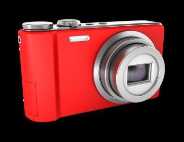 Kırmızı nokta ve ateş etmek fotoğraf makinesi siyah arka plan üzerine izole