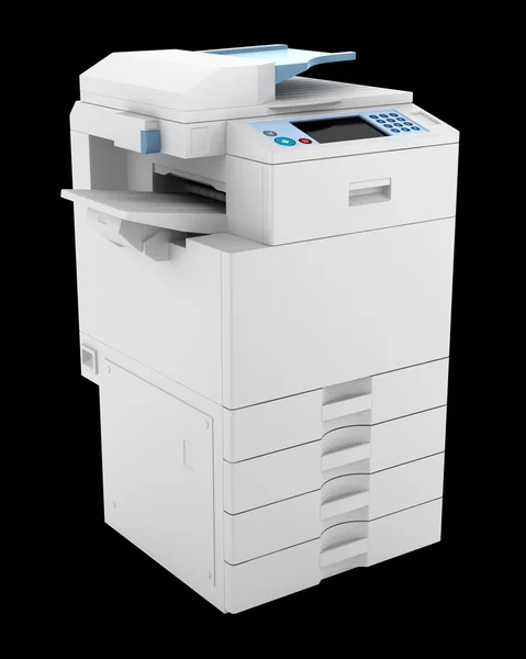 Moderne kantoor multifunctionele printer geïsoleerd op zwarte achtergrond — Stockfoto