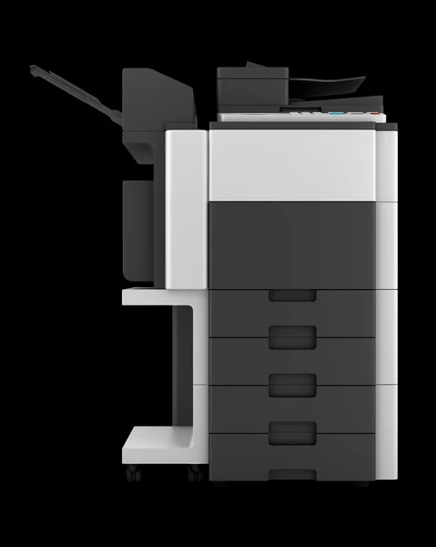 Modern office multifunction printer isolated on black background — Stock Photo, Image