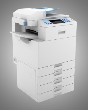 modern ofis çok işlevli yazıcı gri arka plan üzerinde izole