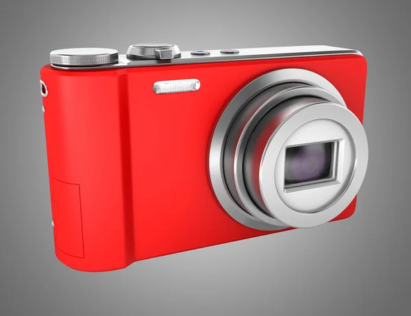 Red point and shoot photo camera isolated on gray background — Stock Photo, Image