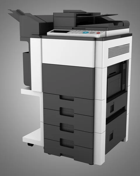 Modern office multifunction printer isolated on gray background — Stock Photo, Image