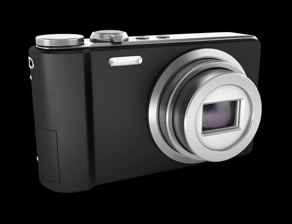 Svart punkt och skjuta fotokamera isolerad på svart bakgrund — Stockfoto