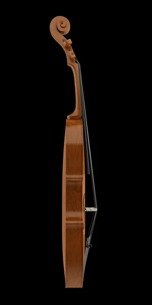Seitenansicht der braunen Geige isoliert auf schwarzem Hintergrund — Stockfoto