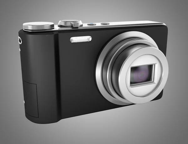Black point and shoot photo camera isolated on gray background — Stock Photo, Image