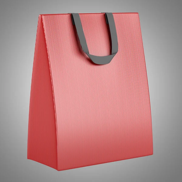 Pojedynczy puste czerwona torba na zakupy na białym tle na szarym tle — Zdjęcie stockowe