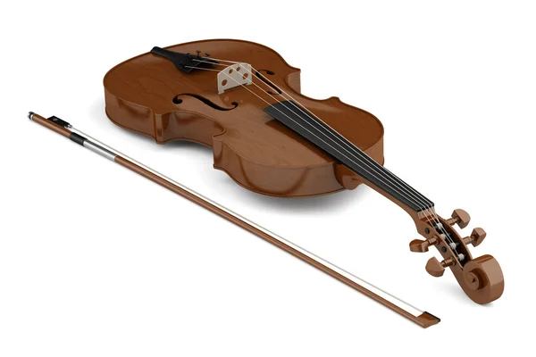 Коричневая скрипка с луком на белом фоне — стоковое фото