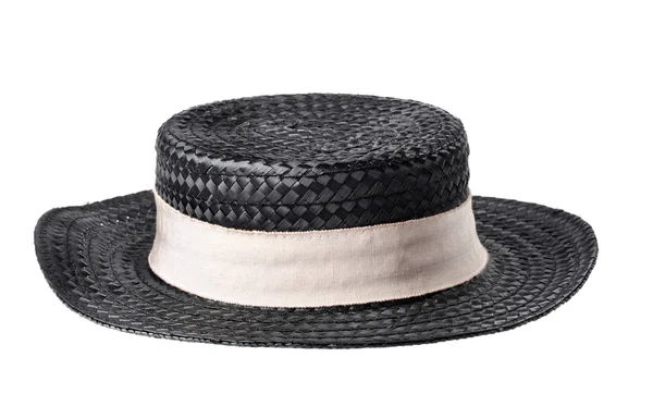 Chapéu de palha preto isolado no fundo branco — Fotografia de Stock
