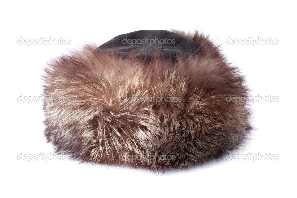 brown female fur hat isolated on white background