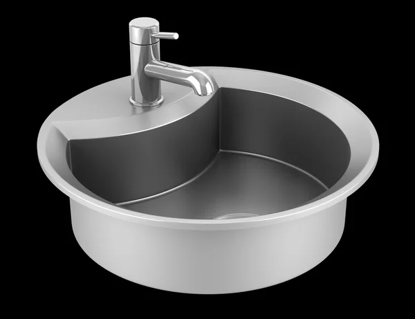 Modern metal sink isolated on black background — Stock Photo, Image