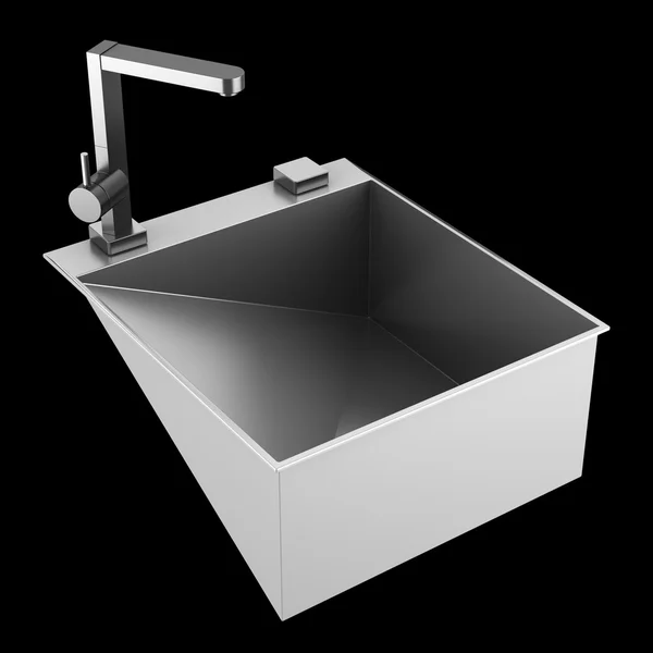 Modern metal sink isolated on black background — Stock Photo, Image