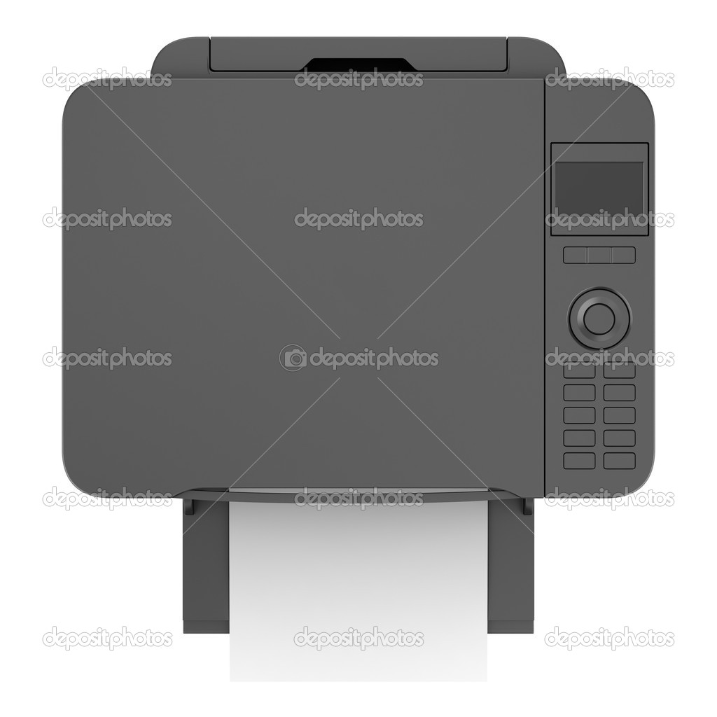 top view of modern black office multifunction printer isolated o